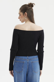 Sweater Mujer Bardot Crop Negro