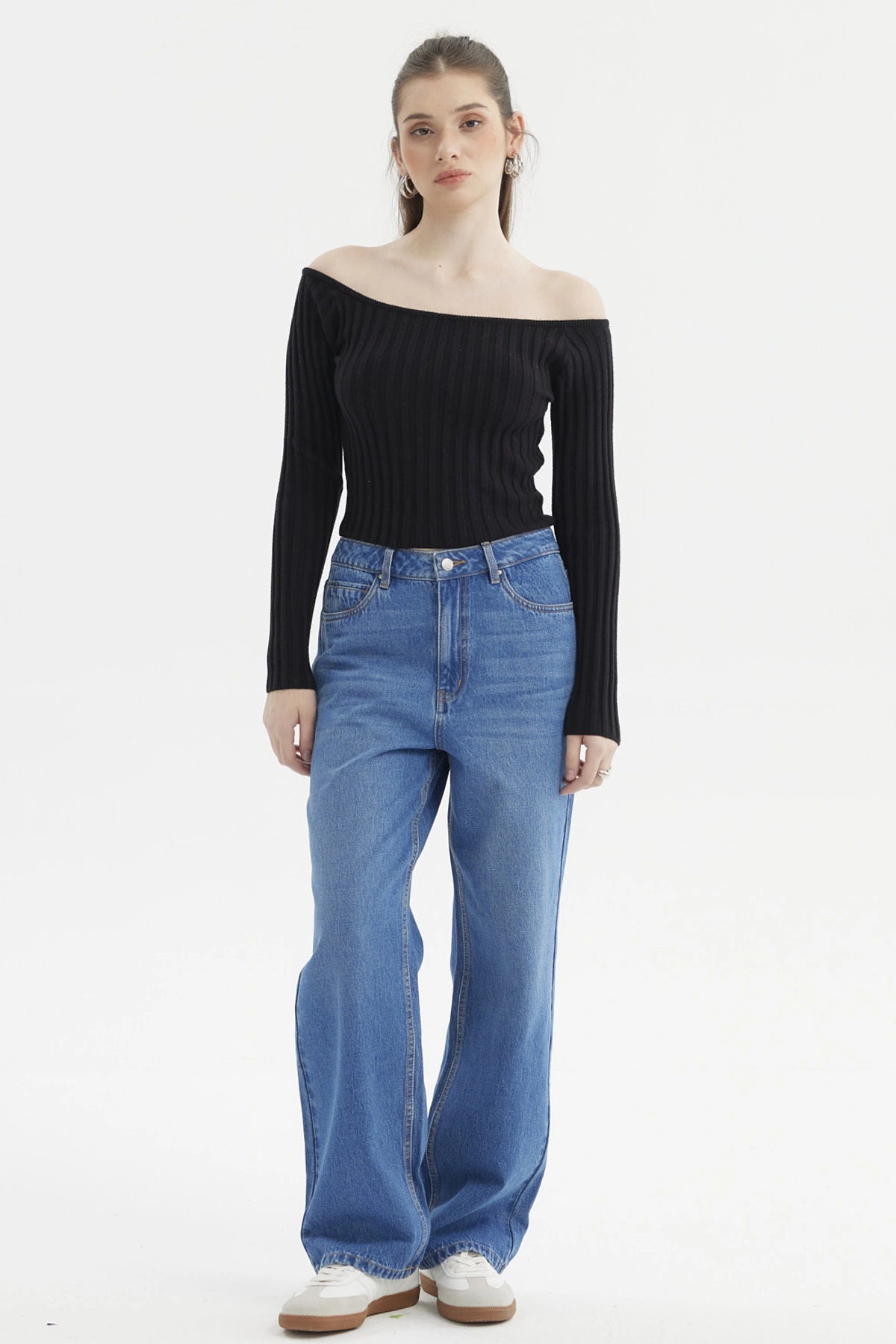 Sweater Mujer Bardot Crop Negro