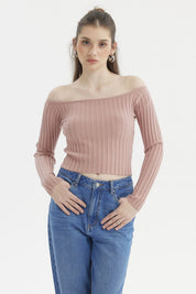Sweater Mujer Bardot Crop Palo Rosa