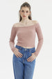 Sweater Mujer Bardot Crop Palo Rosa