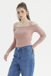Sweater Mujer Bardot Crop Palo Rosa