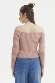 Sweater Mujer Bardot Crop Palo Rosa