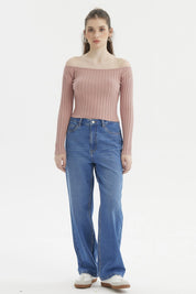 Sweater Mujer Bardot Crop Palo Rosa