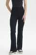 Pantalón flare negro de mujer con diseño acanalado vertical sin estampa visible cómodo y elegante