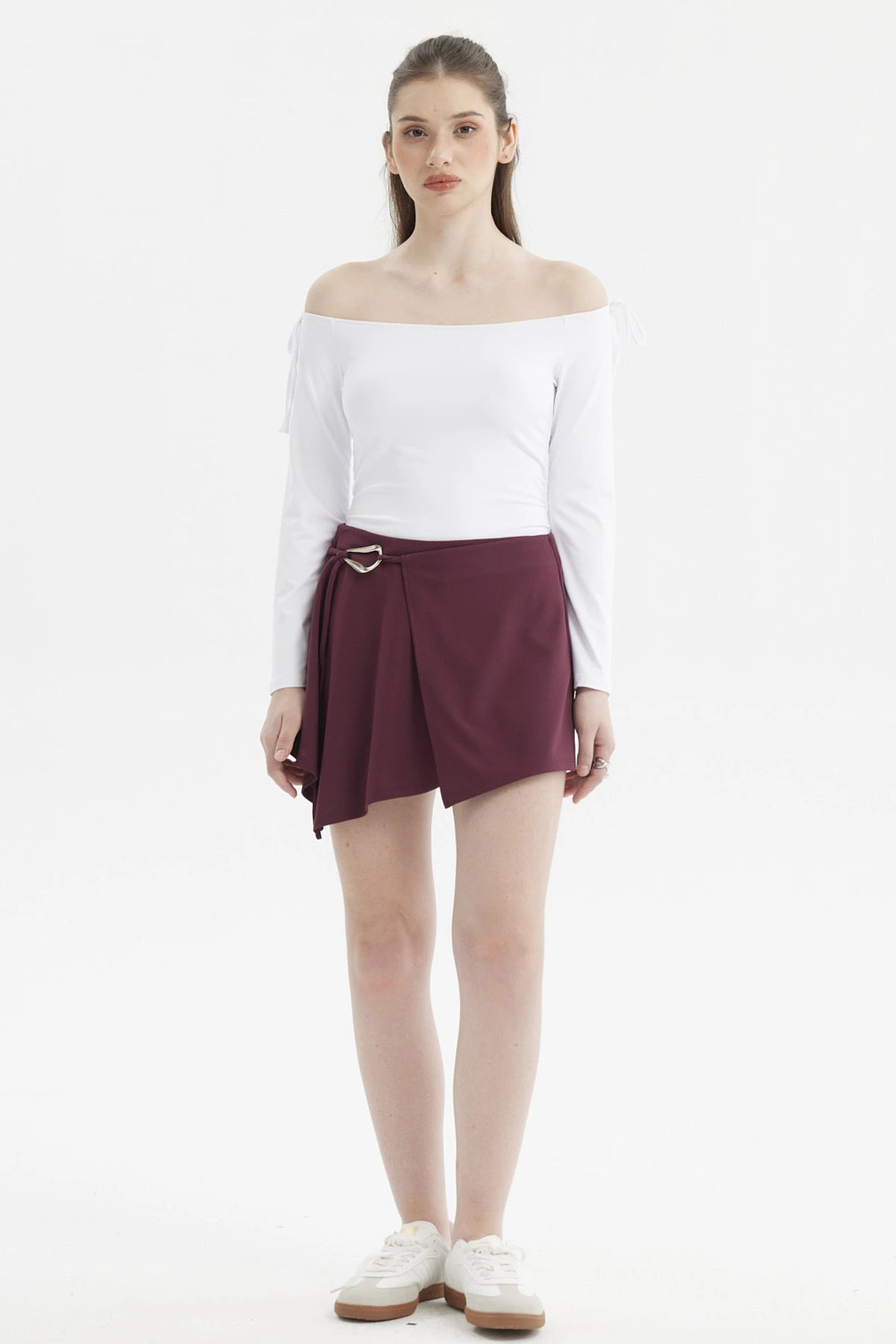 Short Mujer Falda Short Burdeo