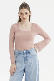 Polera Mujer Escote Cuadrado Palo Rosa