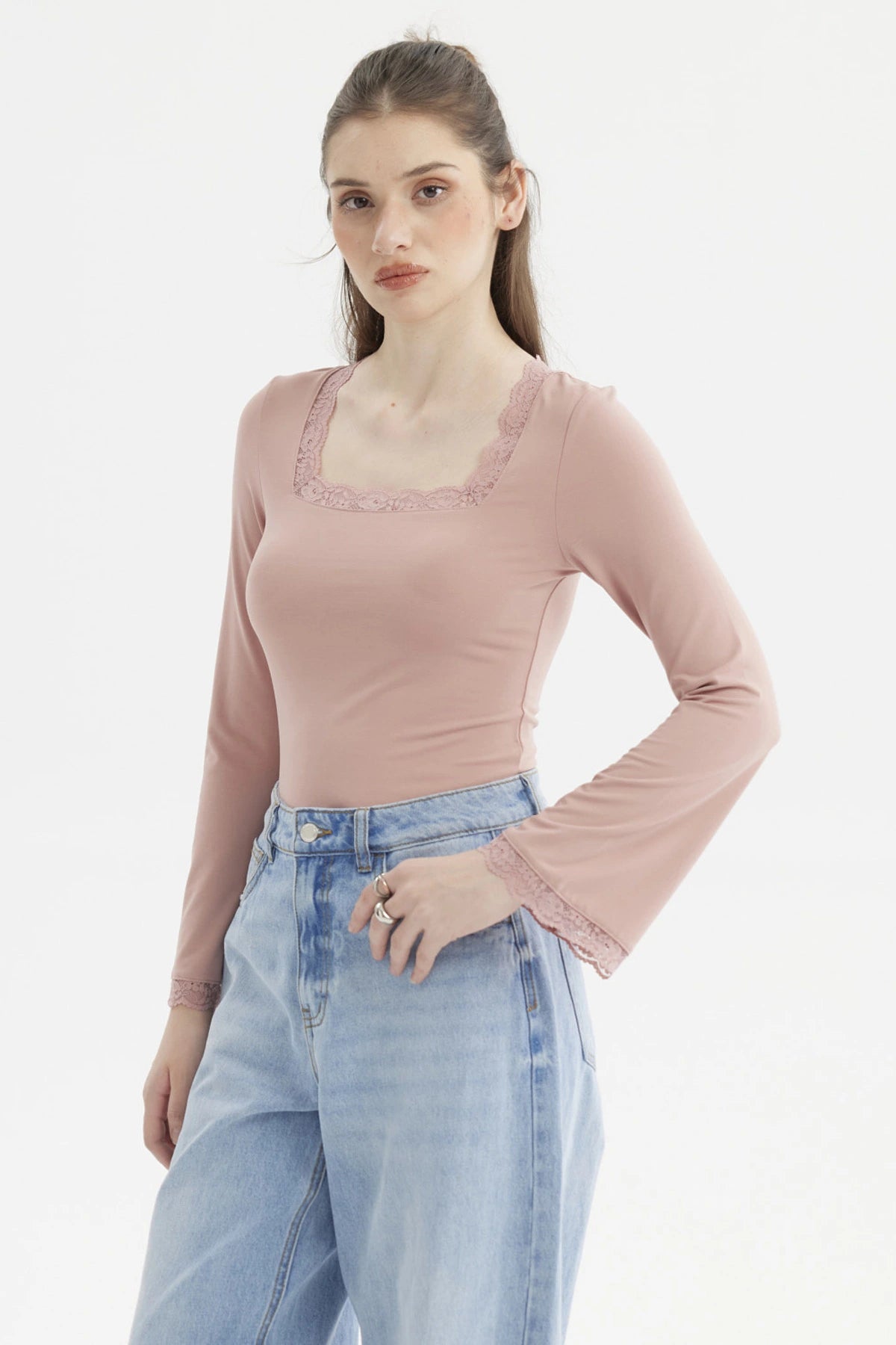 Polera Mujer Escote Cuadrado Palo Rosa