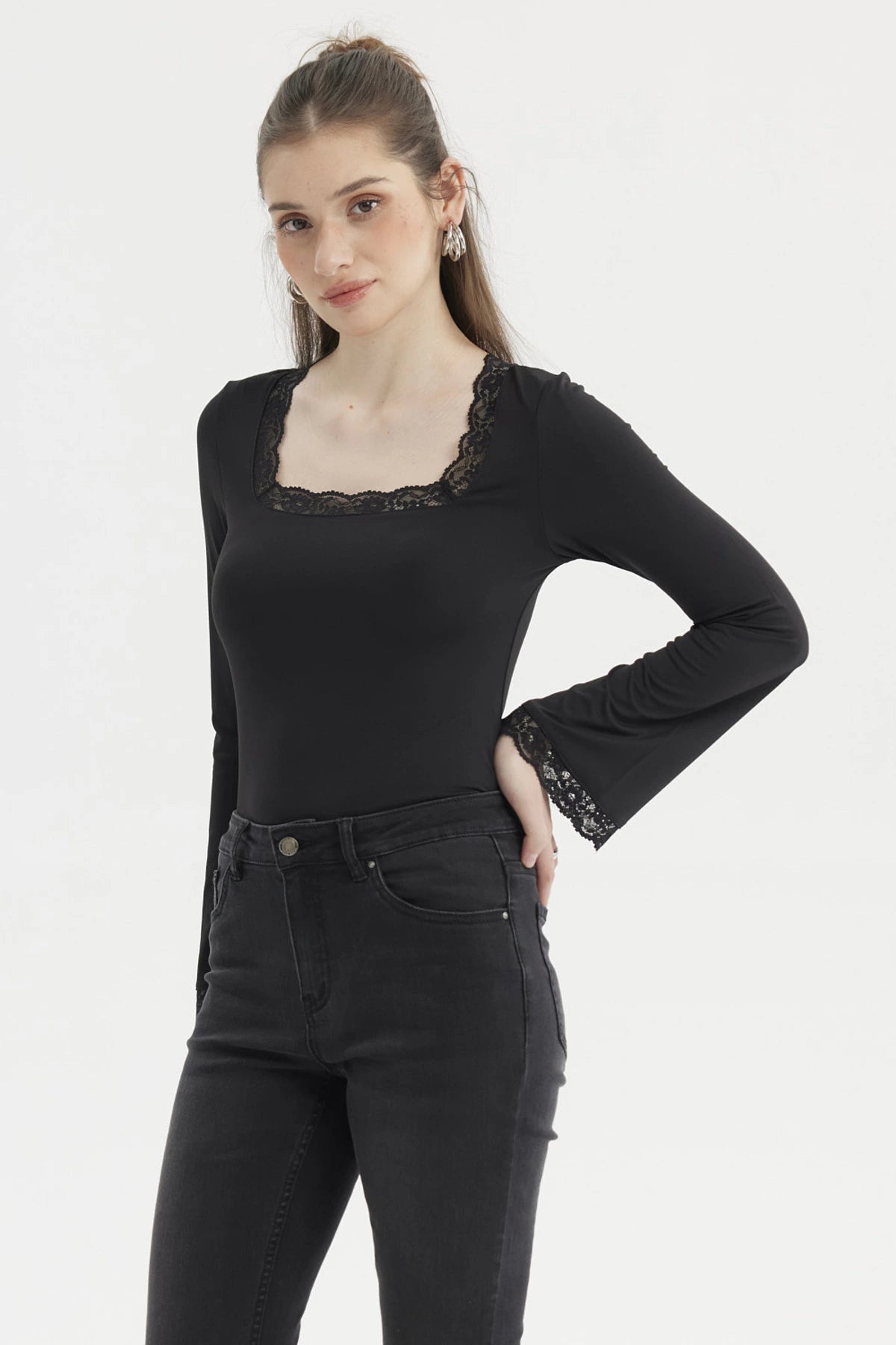 Polera Mujer Escote Cuadrado Negro