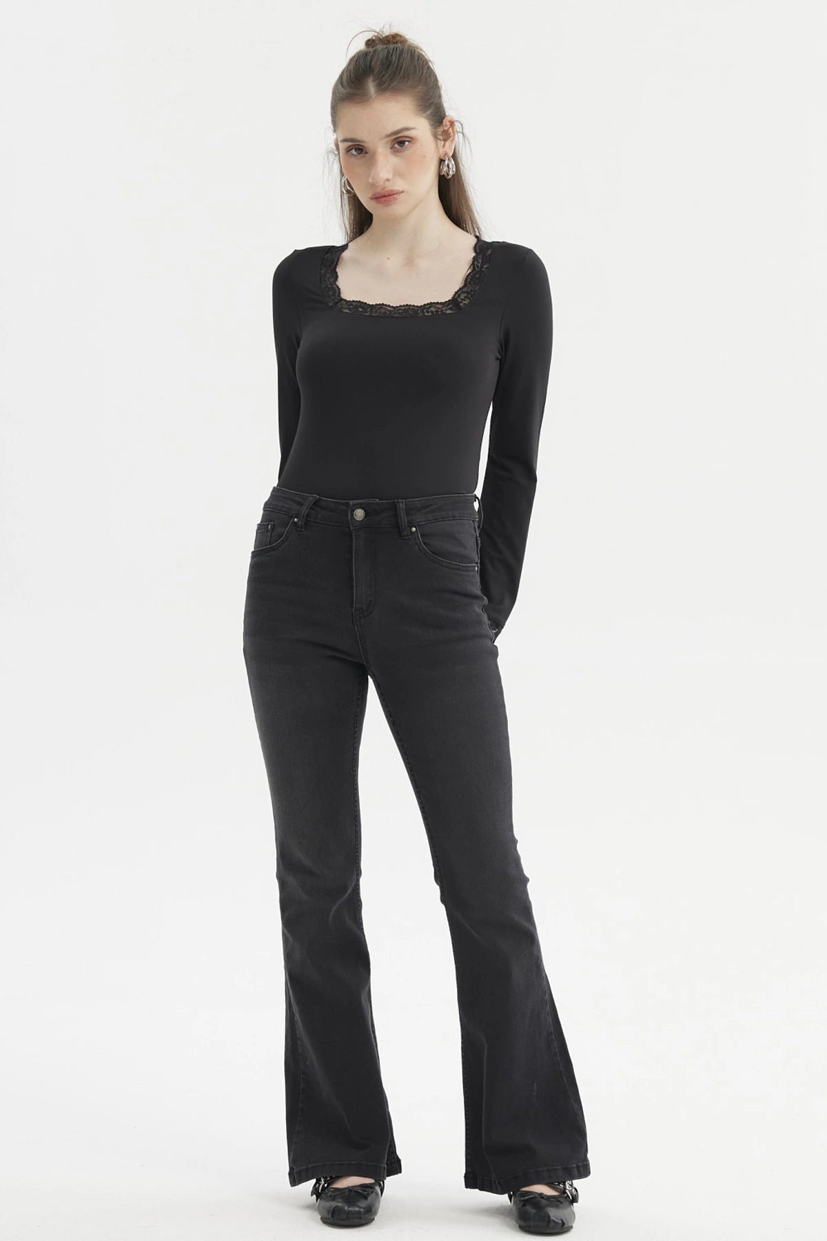 Polera Mujer Escote Cuadrado Negro