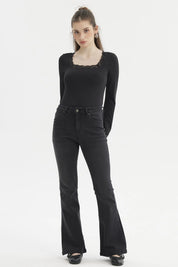 Polera Mujer Escote Cuadrado Negro