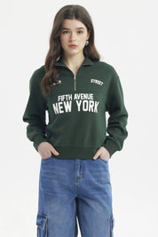 Polerón Mujer Slim Half Zipper Verde Oscuro