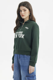 Polerón Mujer Slim Half Zipper Verde Oscuro