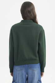 Polerón Mujer Slim Half Zipper Verde Oscuro