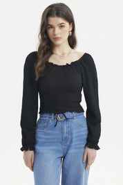 Blusa Mujer Recogido En El Pecho Negro