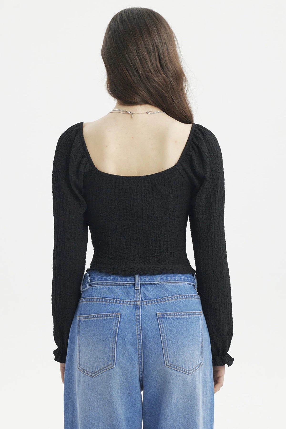 Blusa Mujer Recogido En El Pecho Negro