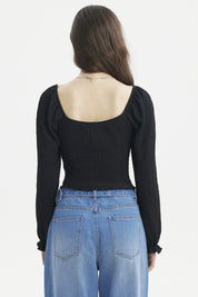 Blusa Mujer Recogido En El Pecho Negro