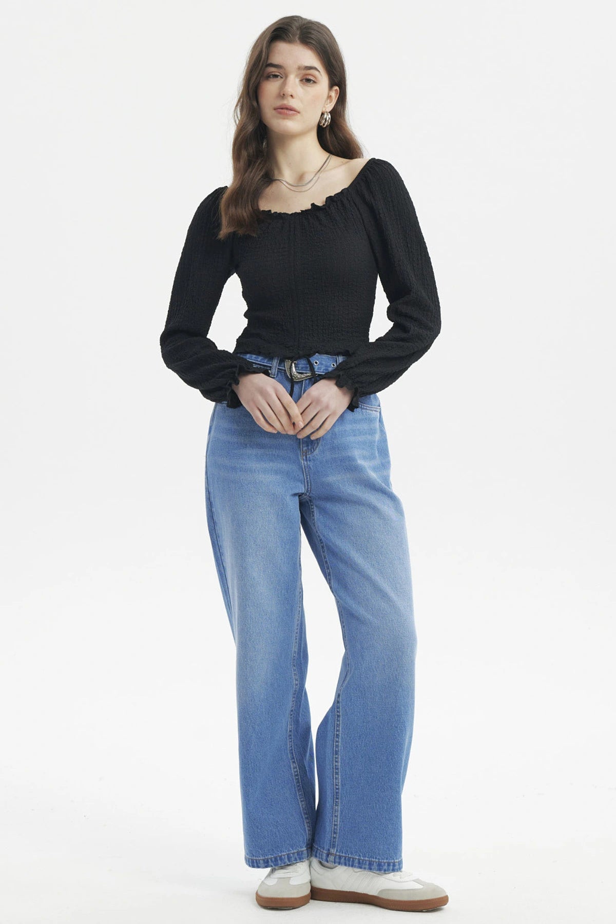 Blusa Mujer Recogido En El Pecho Negro