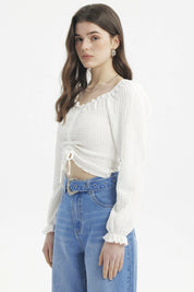 Blusa Mujer Recogido En El Pecho Crudo