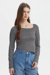 Polera Mujer Asimétrica Rayas Negro