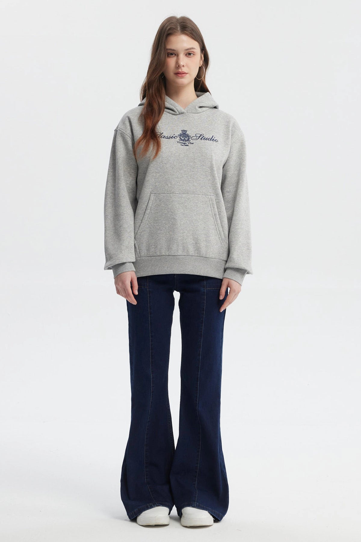 Polerón Mujer Canguro Gris Melange