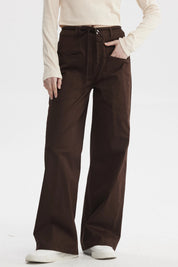 Pantalón Mujer Con Cordón Calce Recto Café Oscuro