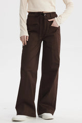 Pantalón Mujer Con Cordón Calce Recto Café Oscuro