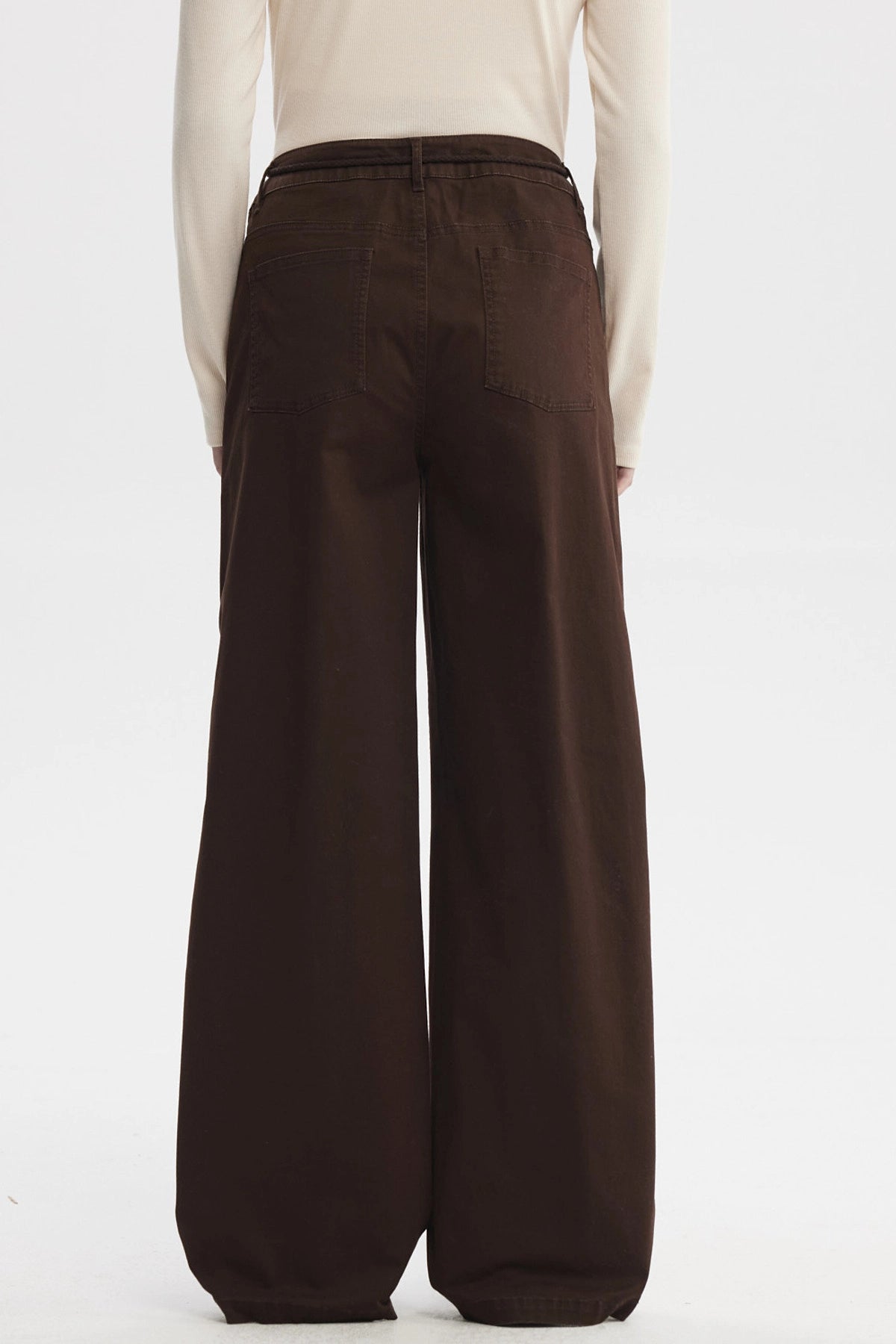 Pantalón Mujer Con Cordón Calce Recto Café Oscuro