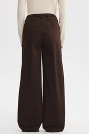 Pantalón Mujer Con Cordón Calce Recto Café Oscuro