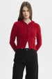 Sweater rojo de mujer con capucha y cierre delantero estilo juvenil sin estampa visible