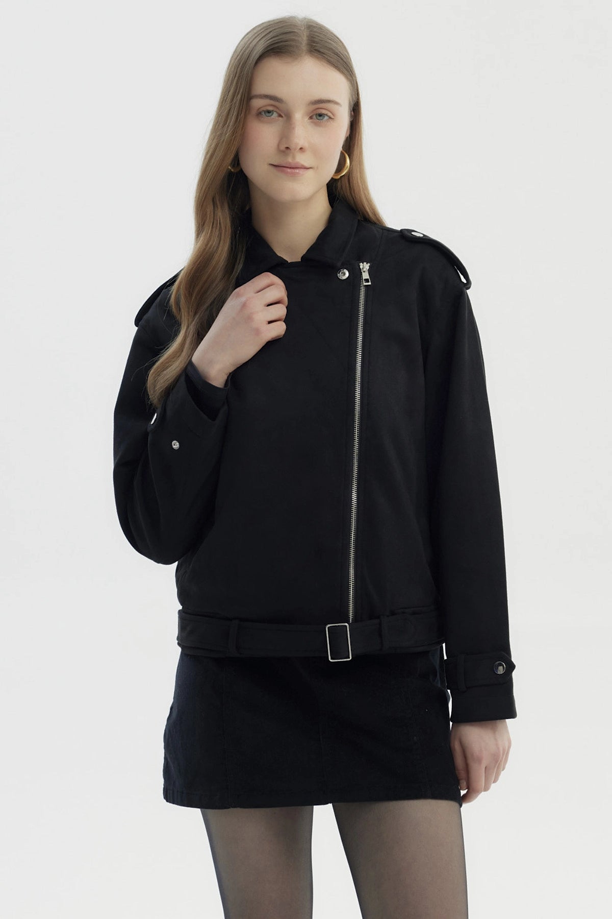 Chaqueta Mujer Oversize Gamuza Negro