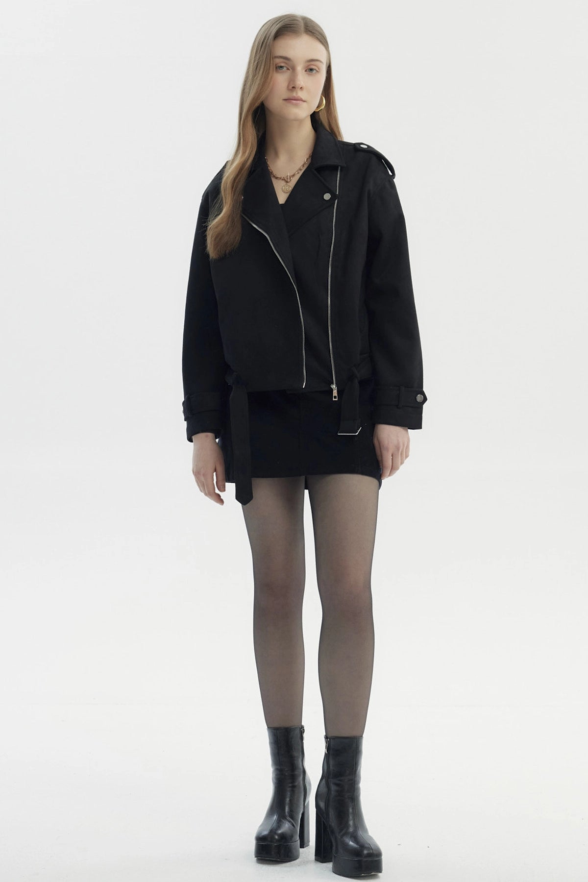 Chaqueta Mujer Oversize Gamuza Negro