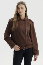 Chaqueta Mujer Oversize Gamuza Café
