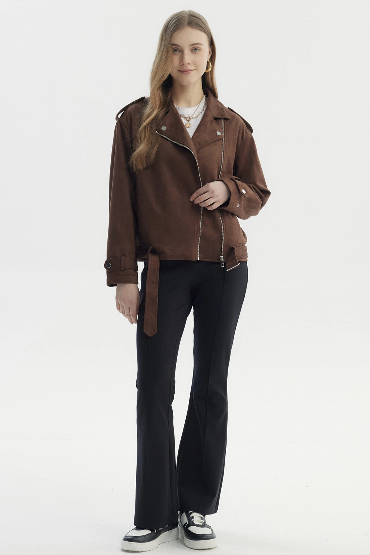 Chaqueta Mujer Oversize Gamuza Café