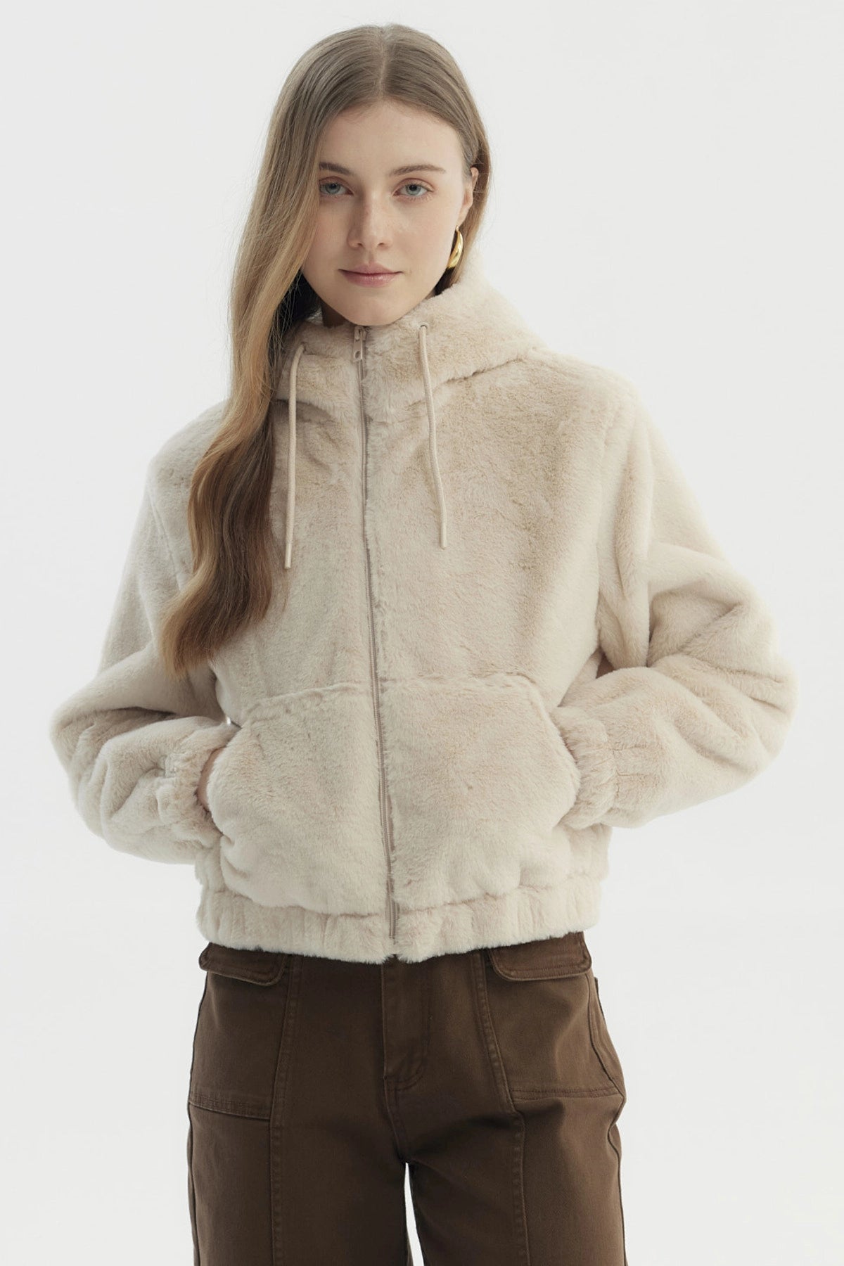 Chaqueta Mujer Polar Suave Beige Claro
