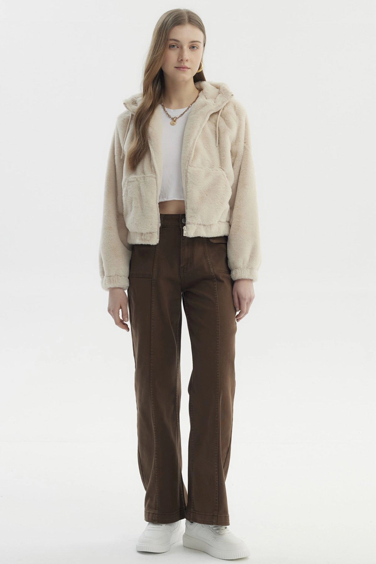 Chaqueta Mujer Polar Suave Beige Claro