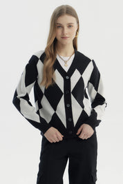 Sweater Mujer Peludo Rombos Negro