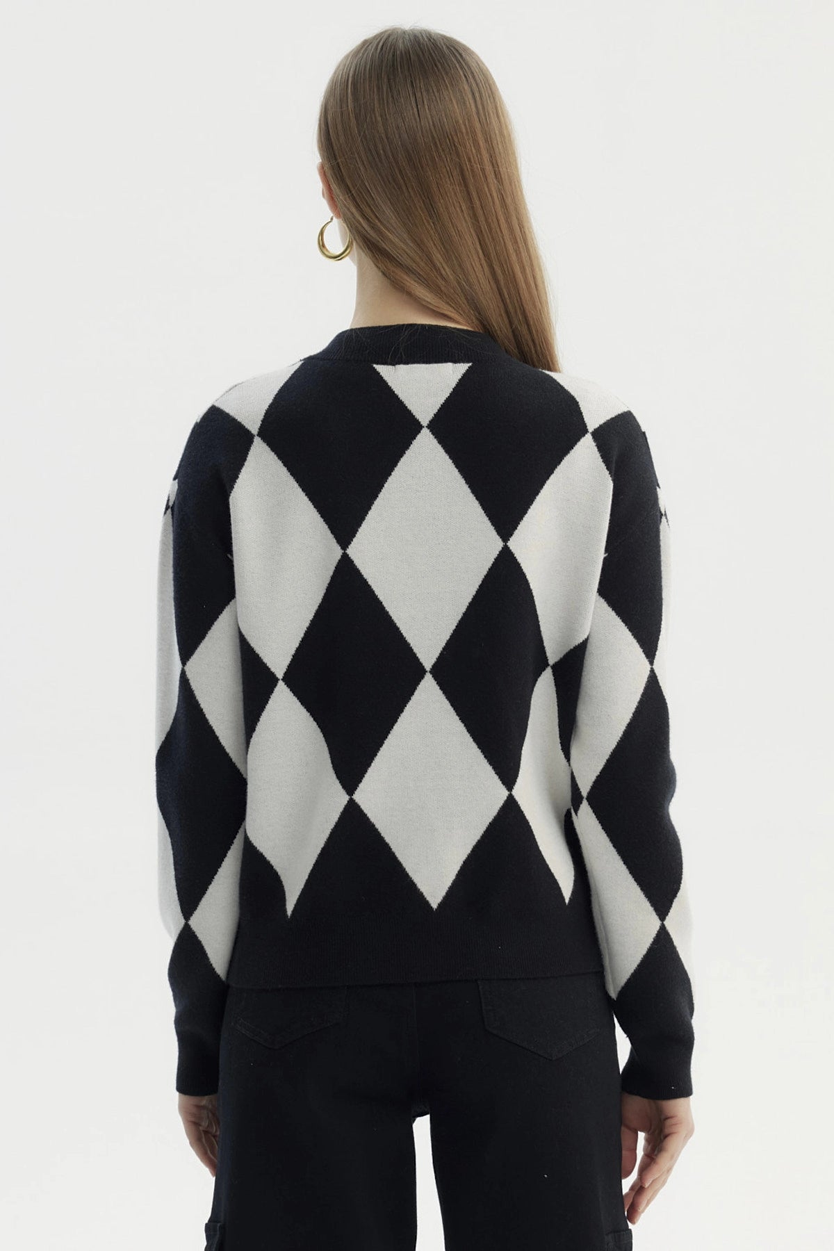 Sweater Mujer Peludo Rombos Negro