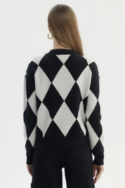 Sweater Mujer Peludo Rombos Negro
