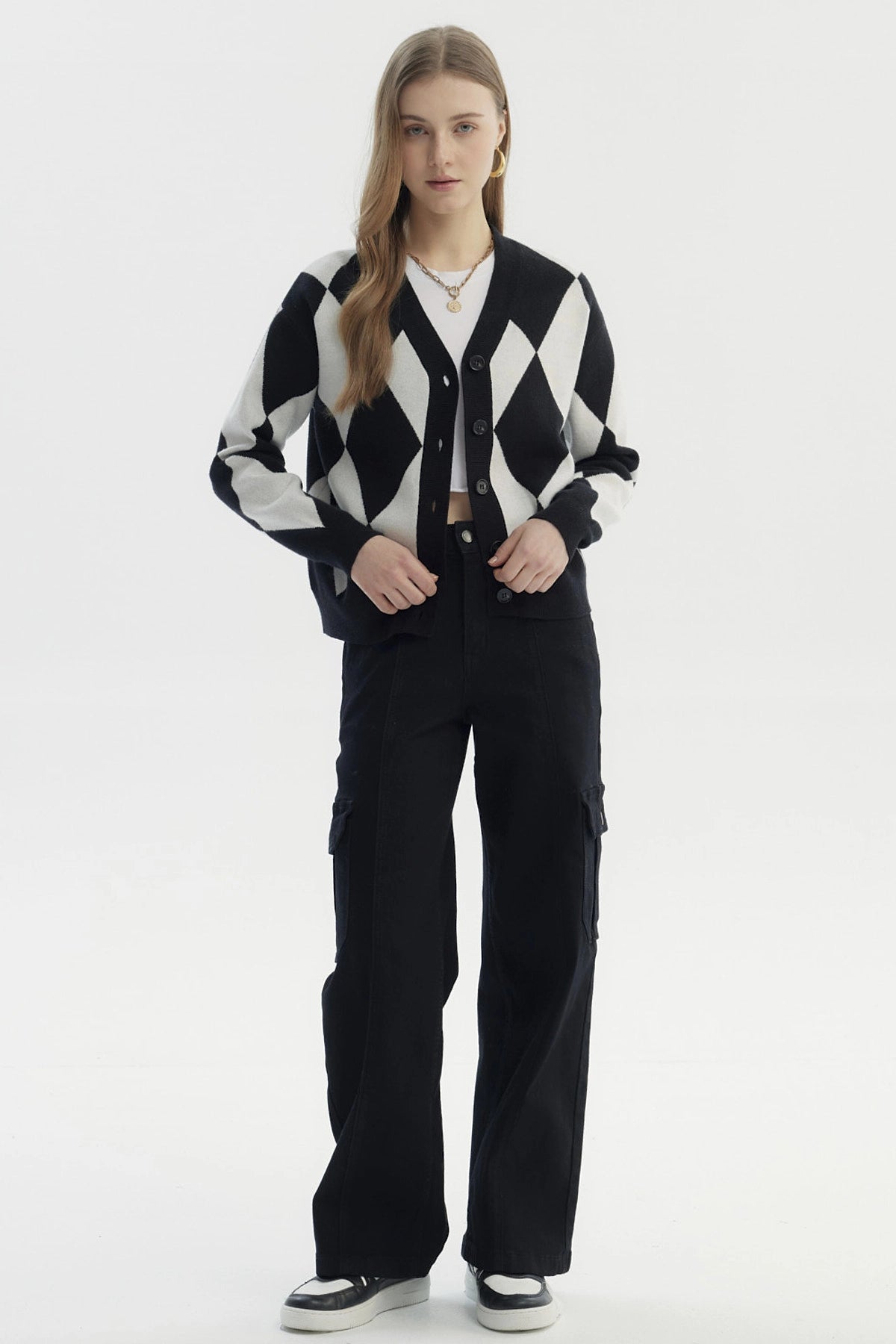 Sweater Mujer Peludo Rombos Negro