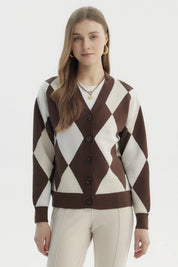 Sweater Mujer Peludo Rombos Café