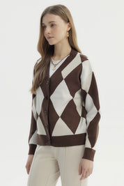 Sweater Mujer Peludo Rombos Café