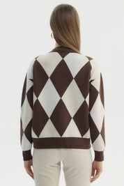 Sweater Mujer Peludo Rombos Café