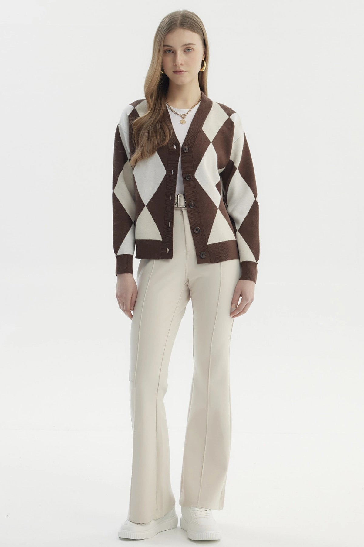 Sweater Mujer Peludo Rombos Café