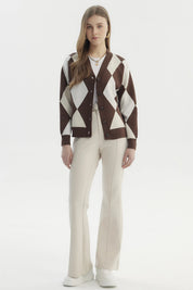 Sweater Mujer Peludo Rombos Café