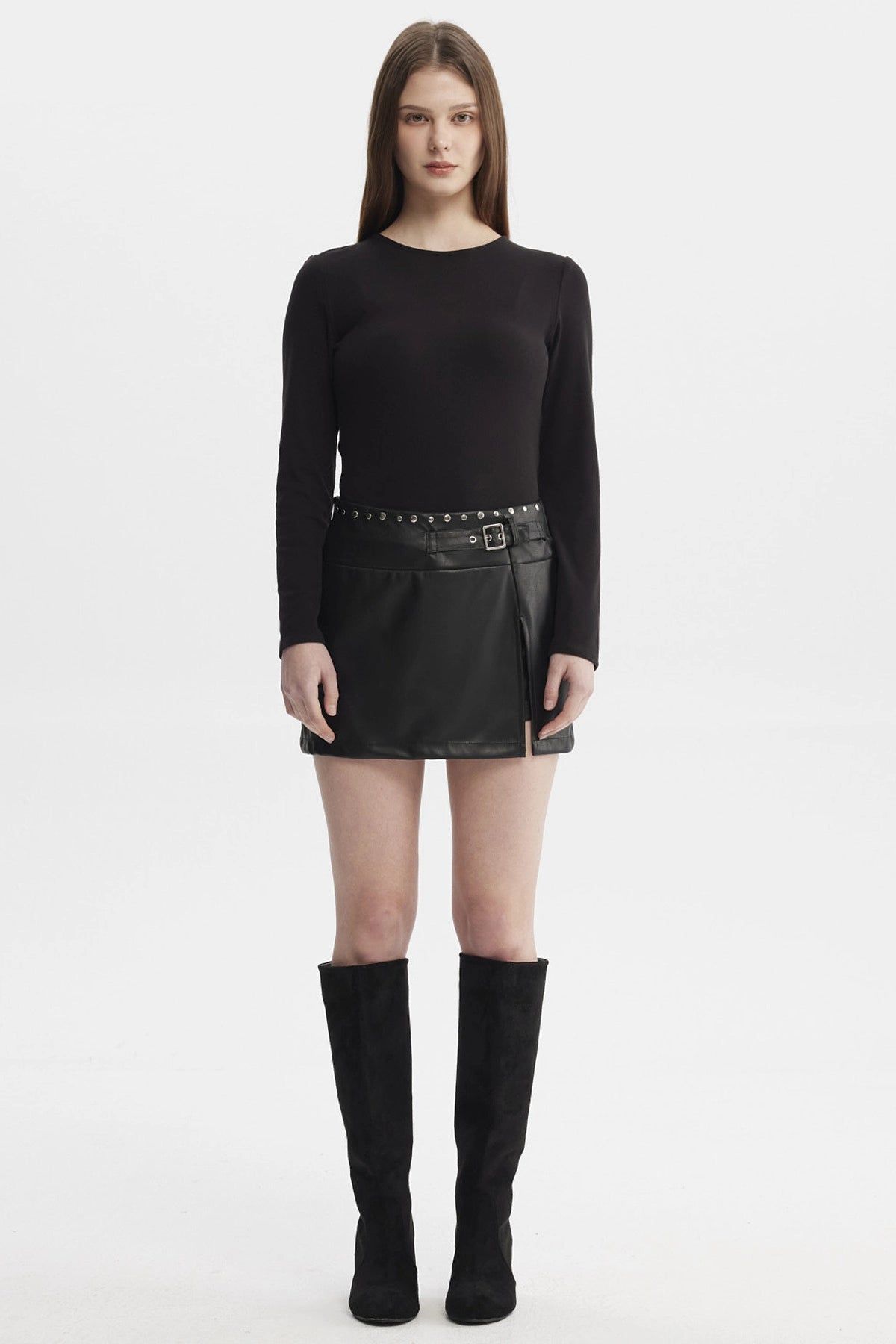 Falda Mujer Aplicación Tachas Negro