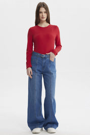Polera mujer body rojo de manga larga lisa sin estampa ideal para un look casual elegante y versátil