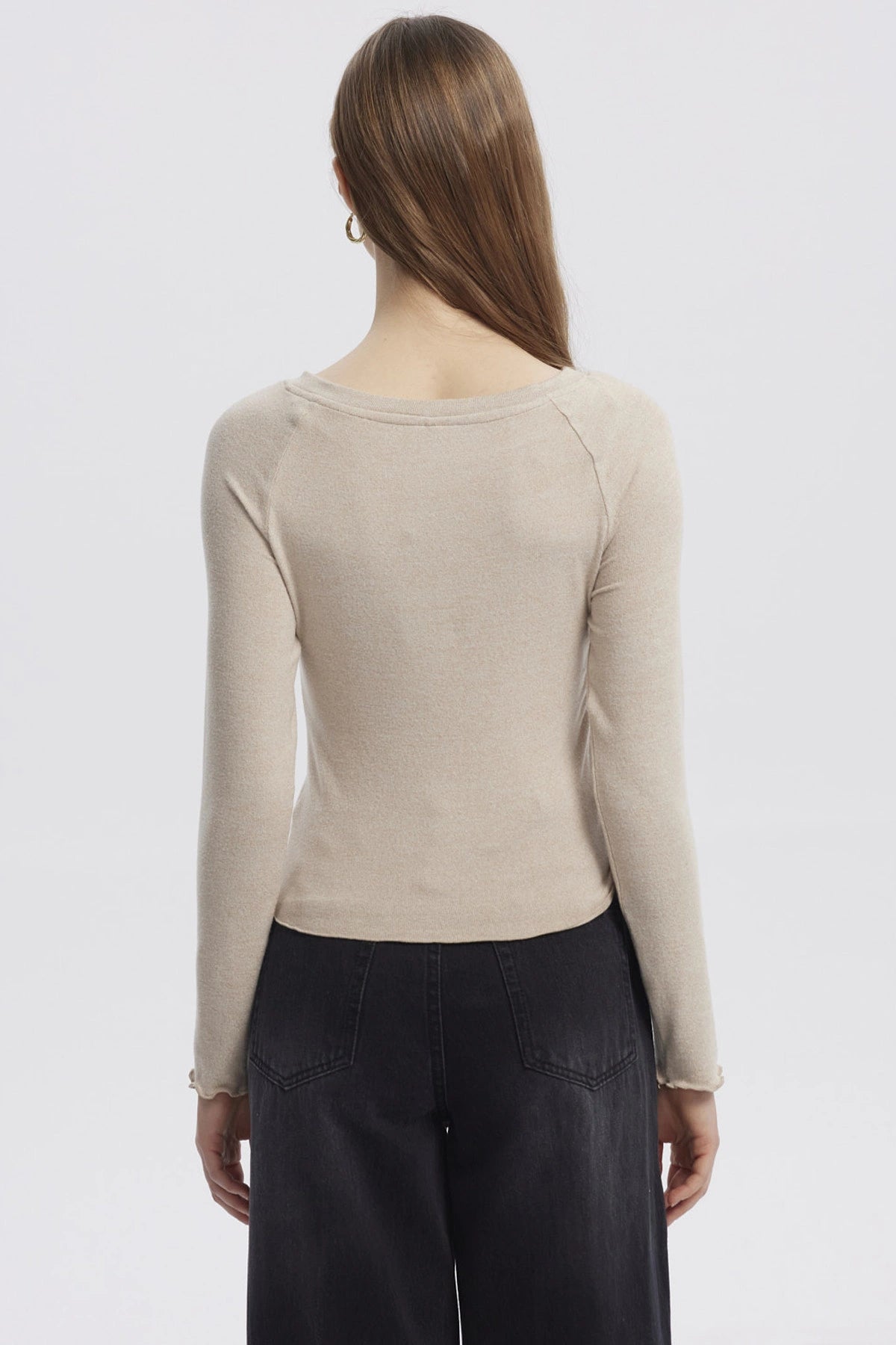 Polera Mujer Juvenil Cuello Bote Recogido Beige