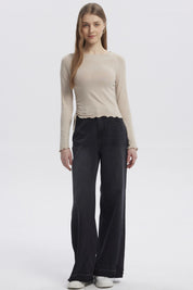 Polera Mujer Juvenil Cuello Bote Recogido Beige