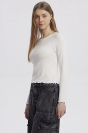 Polera Mujer Juvenil Cuello Bote Recogido Crudo