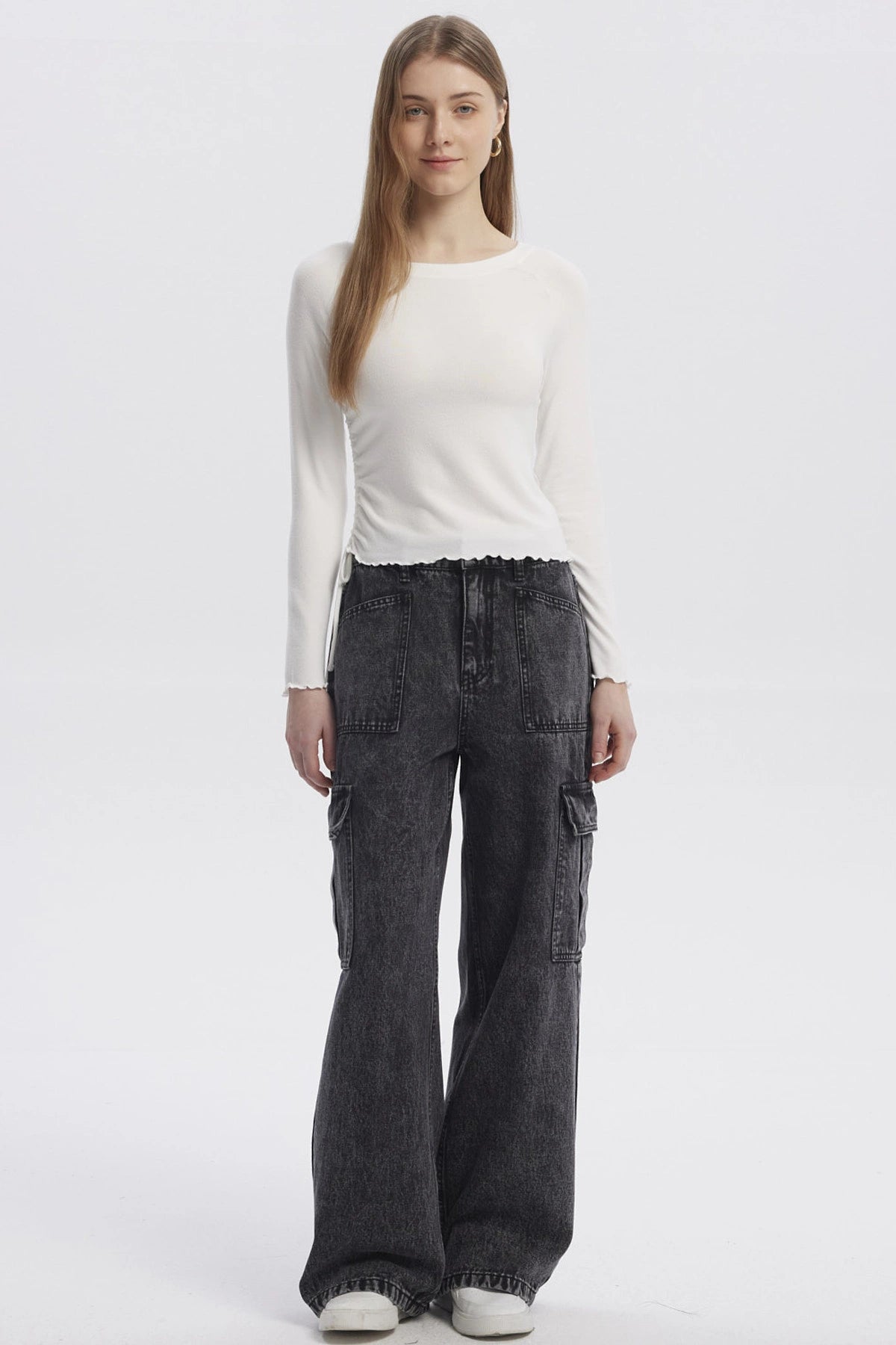 Polera Mujer Juvenil Cuello Bote Recogido Crudo